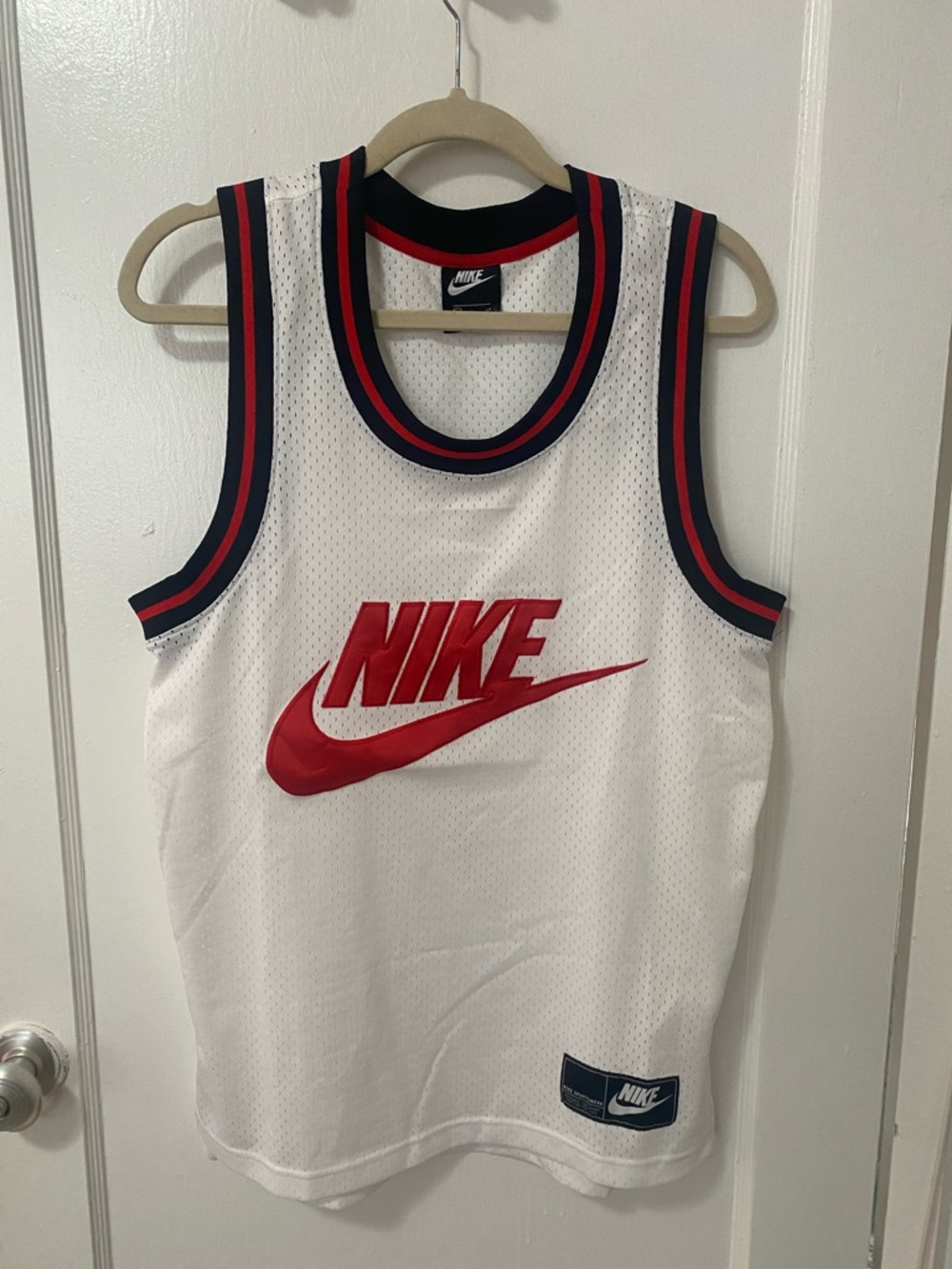 Nike White Mesh Tank with Black Collar and Red Trim